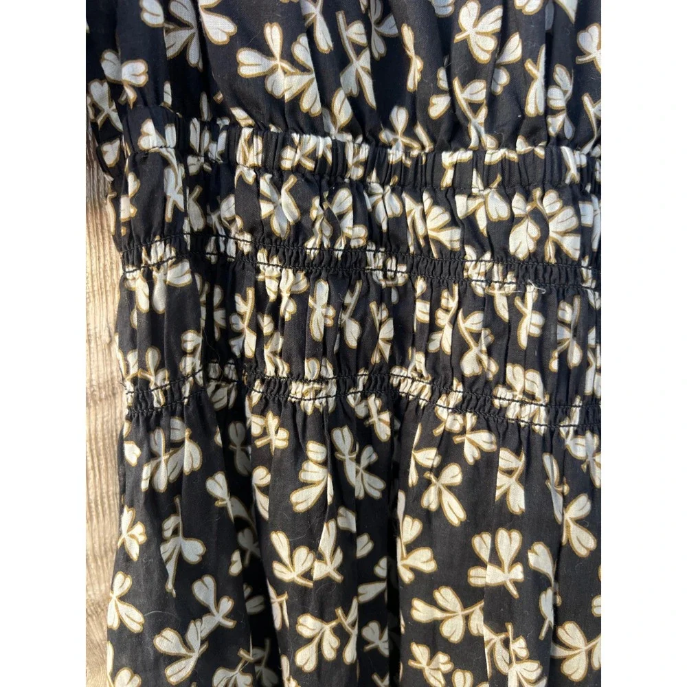Tory Burch S Black Floral Smocked Midi Dress Butterfly Puff Sleeve Boho Romantic